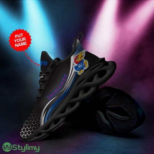 Kansas Jayhawks Pattern In Black Custom Name 3D Max Soul Sneaker Shoes