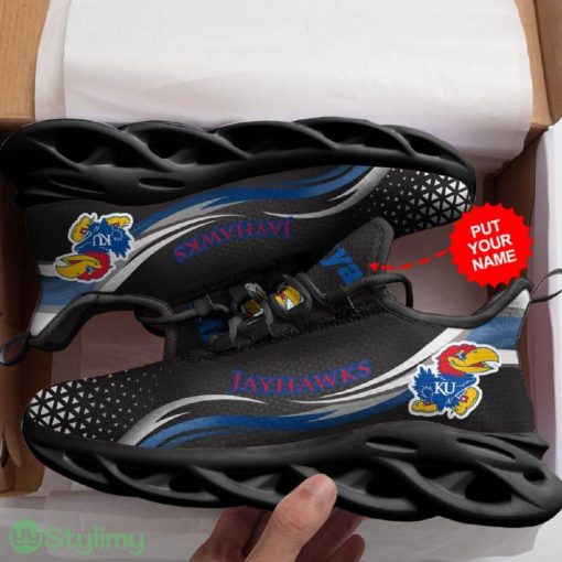 Kansas Jayhawks Pattern In Black Custom Name 3D Max Soul Sneaker Shoes