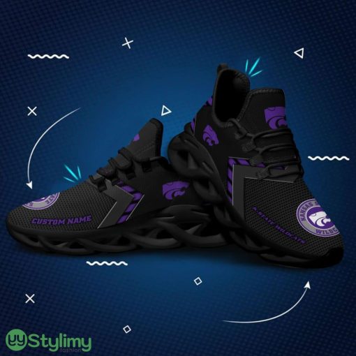 Kansas State Wildcats Logo Pattern Custom Name 3D Max Soul Sneaker Shoes In Black