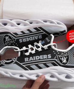 Las Vegas Raiders Logo Custom Name Pattern 3D Max Soul Sneaker Shoes In Black And Gray - Las Vegas Raiders Logo Custom Name Pattern 3D Max Soul Sneaker Shoes In Black And Gray_1