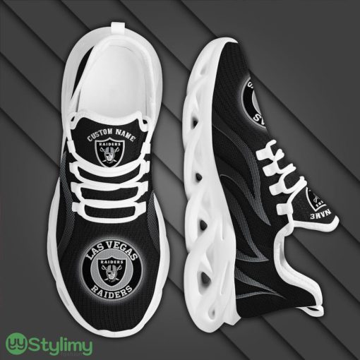 Las Vegas Raiders Logo Custom Name Pattern In Black 3D Max Soul Sneaker Shoes