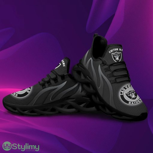 Las Vegas Raiders Logo Custom Name Pattern In Black 3D Max Soul Sneaker Shoes