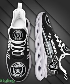 Las Vegas Raiders Logo Custom Name Pattern In Black And Gray 3D Max Soul Sneaker Shoes - Las Vegas Raiders Logo Custom Name Pattern In Black And Gray 3D Max Soul Sneaker Shoes_2