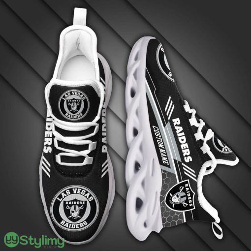 Las Vegas Raiders Logo Custom Name Pattern In Black And Gray 3D Max Soul Sneaker Shoes