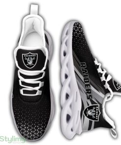 Las Vegas Raiders Logo Custom Name Pattern In Gray And Black 3D Max Soul Sneaker Shoes - Las Vegas Raiders Logo Custom Name Pattern In Gray And Black 3D Max Soul Sneaker Shoes_2