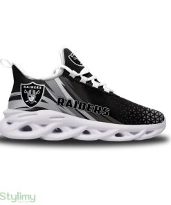 Las Vegas Raiders Logo Custom Name Pattern In Gray And Black 3D Max Soul Sneaker Shoes - Las Vegas Raiders Logo Custom Name Pattern In Gray And Black 3D Max Soul Sneaker Shoes_3