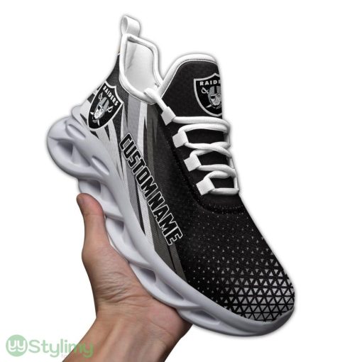 Las Vegas Raiders Logo Custom Name Pattern In Gray And Black 3D Max Soul Sneaker Shoes