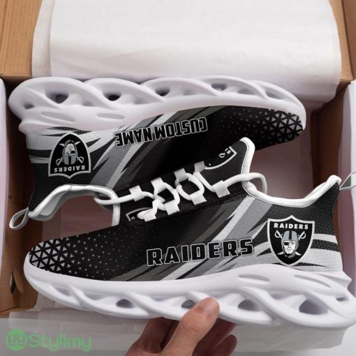 Las Vegas Raiders Logo Custom Name Pattern In Gray And Black 3D Max Soul Sneaker Shoes