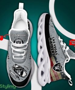 Las Vegas Raiders Logo Flag Pattern Custom Name 3D Max Soul Sneaker Shoes I4J - Las Vegas Raiders Logo Flag Pattern Custom Name 3D Max Soul Sneaker Shoes_1