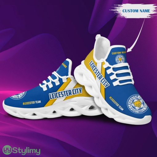 Leicester City Logo Custom Name Pattern 3D Max Soul Sneaker Shoes In Blue And Yellow