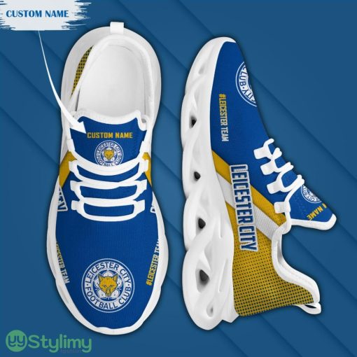 Leicester City Logo Custom Name Pattern 3D Max Soul Sneaker Shoes In Blue And Yellow