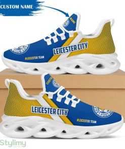 Leicester City Logo Custom Name Pattern 3D Max Soul Sneaker Shoes In Blue And Yellow - Leicester City Logo Custom Name Pattern 3D Max Soul Sneaker Shoes In Blue And Yellow_1