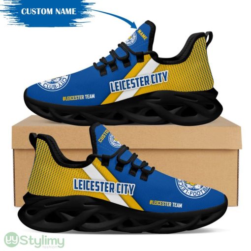 Leicester City Logo Custom Name Pattern 3D Max Soul Sneaker Shoes In Blue And Yellow