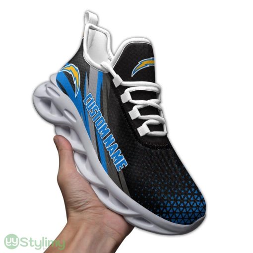 Los Angeles Chargers Logo Custom Name Pattern 3D Max Soul Sneaker Shoes In Black