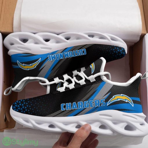 Los Angeles Chargers Logo Custom Name Pattern 3D Max Soul Sneaker Shoes In Black