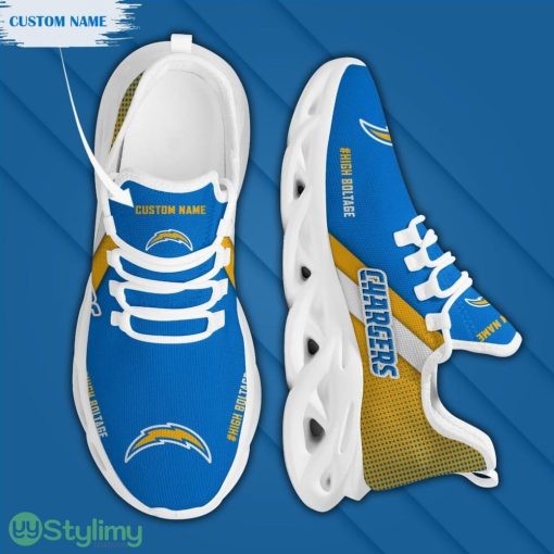 Los Angeles Chargers Logo Custom Name Pattern 3D Max Soul Sneaker Shoes In Yellow And Blue