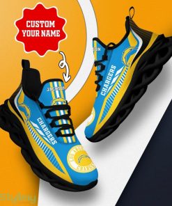 Los Angeles Chargers Logo Stripe Line Pattern Custom Name 3D Max Soul Sneaker Shoes - Los Angeles Chargers Logo Stripe Line Pattern Custom Name 3D Max Soul Sneaker Shoes_3