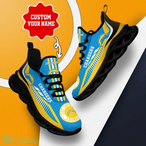 Los Angeles Chargers Logo Stripe Line Pattern Custom Name 3D Max Soul Sneaker Shoes