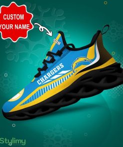 Los Angeles Chargers Logo Stripe Line Pattern Custom Name 3D Max Soul Sneaker Shoes - Los Angeles Chargers Logo Stripe Line Pattern Custom Name 3D Max Soul Sneaker Shoes_1