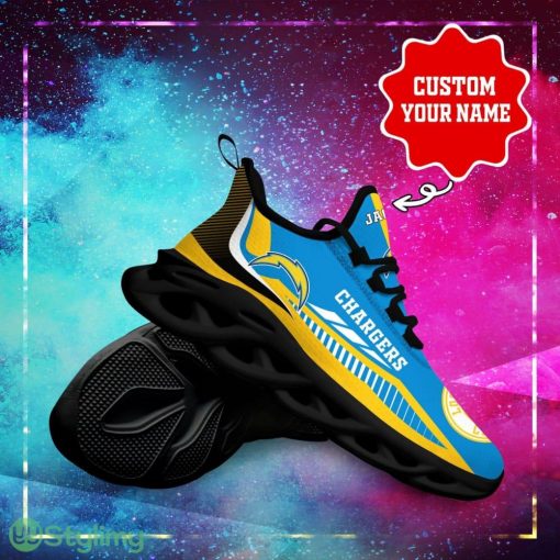 Los Angeles Chargers Logo Stripe Line Pattern Custom Name 3D Max Soul Sneaker Shoes