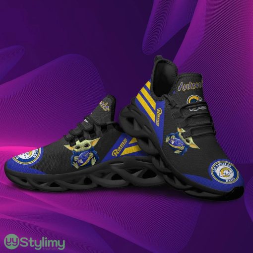 Los Angeles Rams Baby Yoda Logo Pattern Custom Name 3D Max Soul Sneaker Shoes