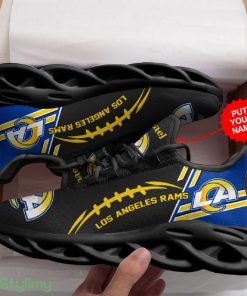 Los Angeles Rams Logo Baseball Line Pattern Custom Name 3D Max Soul Sneaker Shoes - Los Angeles Rams Logo Baseball Line Pattern Custom Name 3D Max Soul Sneaker Shoes_3