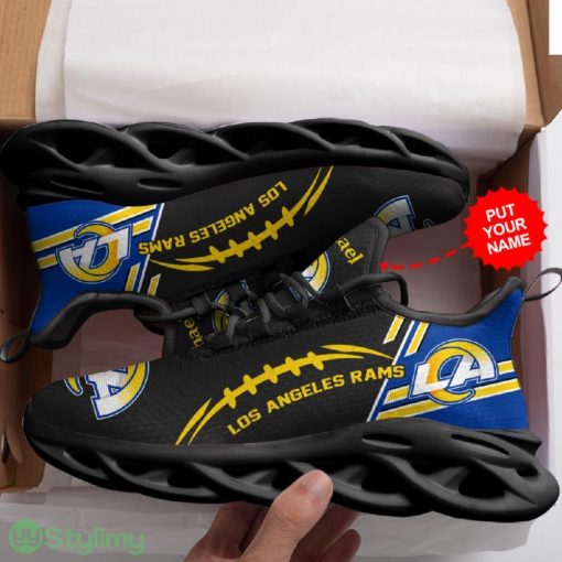 Los Angeles Rams Logo Baseball Line Pattern Custom Name 3D Max Soul Sneaker Shoes