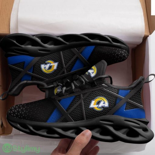 Los Angeles Rams Logo Pattern Custom Name 3D Max Soul Sneaker Shoes In Black