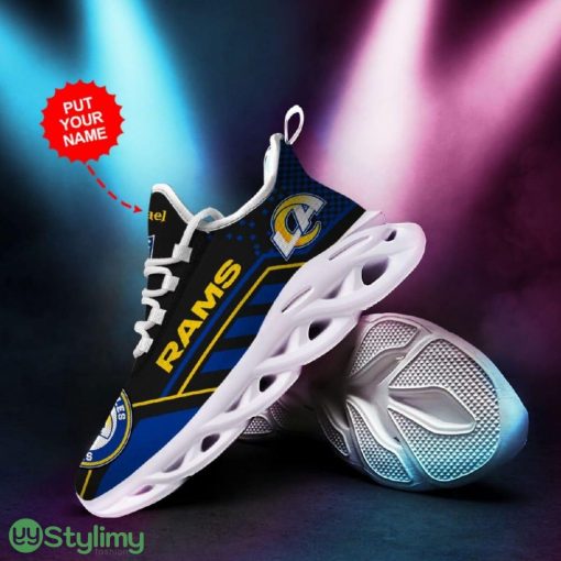 Los Angeles Rams Logo Pattern Custom Name 3D Max Soul Sneaker Shoes In Black Blue