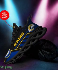 Los Angeles Rams Logo Pattern Custom Name 3D Max Soul Sneaker Shoes In Black Blue - Los Angeles Rams Logo Pattern Custom Name 3D Max Soul Sneaker Shoes In Black Blue_1