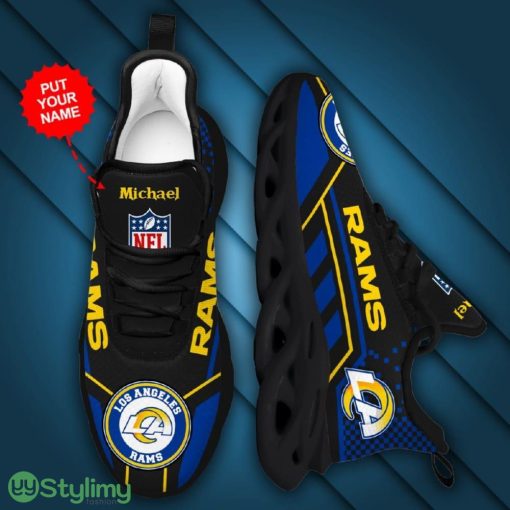 Los Angeles Rams Logo Pattern Custom Name 3D Max Soul Sneaker Shoes In Black Blue