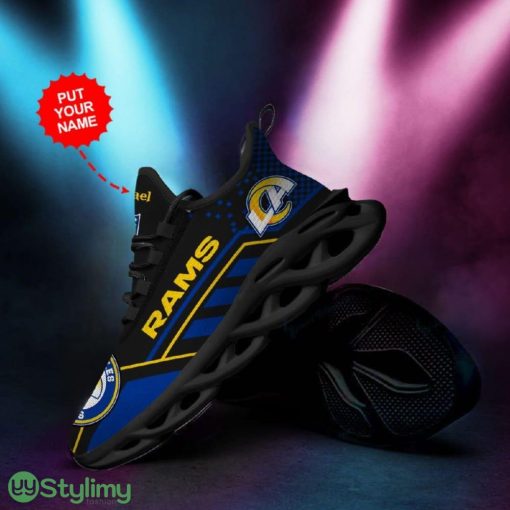 Los Angeles Rams Logo Pattern Custom Name 3D Max Soul Sneaker Shoes In Black Blue