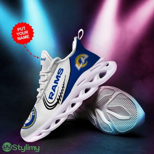 Los Angeles Rams Logo Pattern Custom Name 3D Max Soul Sneaker Shoes In Blue White