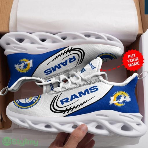 Los Angeles Rams Logo Pattern Custom Name 3D Max Soul Sneaker Shoes In Blue White