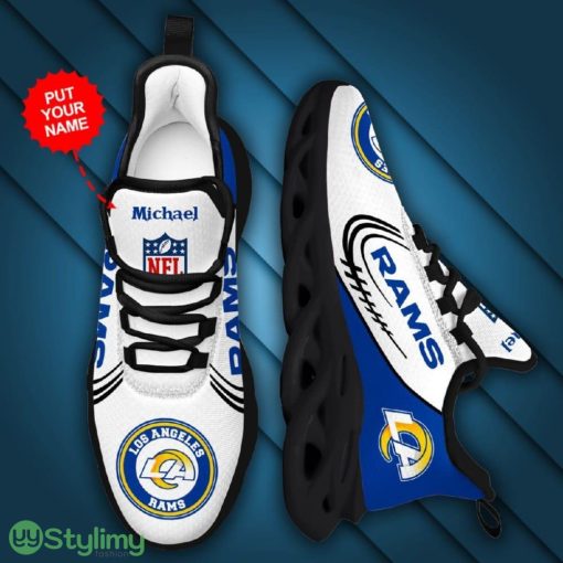 Los Angeles Rams Logo Pattern Custom Name 3D Max Soul Sneaker Shoes In Blue White