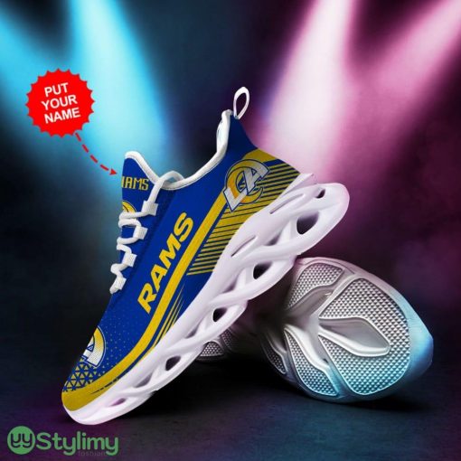 Los Angeles Rams Pattern Custom Name 3D Max Soul Sneaker Shoes In Blue And Yellow