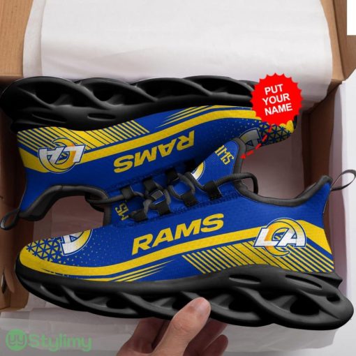 Los Angeles Rams Pattern Custom Name 3D Max Soul Sneaker Shoes In Blue And Yellow