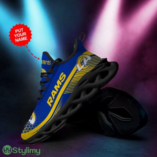 Los Angeles Rams Pattern Custom Name 3D Max Soul Sneaker Shoes In Blue And Yellow