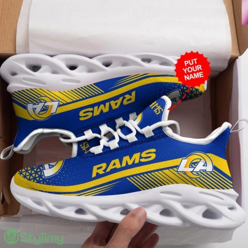 Los Angeles Rams Pattern Custom Name 3D Max Soul Sneaker Shoes In Blue And Yellow