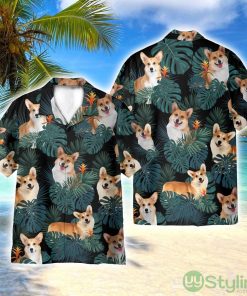 Lovely Corgi In Tropical Green Leaves 3D Printed Beach Shirt Men Women Hawaiian Shirt Product Photo 1