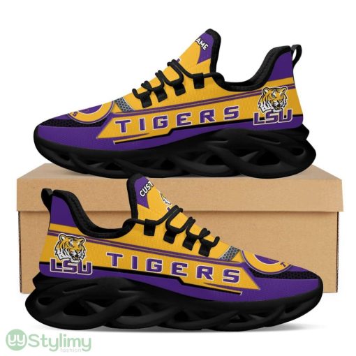 LSU Tigers Logo Pattern Custom Name 3D Max Soul Sneaker Shoes In Purple Yellow