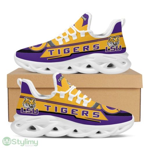 LSU Tigers Logo Pattern Custom Name 3D Max Soul Sneaker Shoes In Purple Yellow