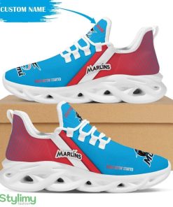 Miami Marlins Logo Custom Name Pattern 3D Max Soul Sneaker Shoes In Blue and Red - Miami Marlins Logo Custom Name Pattern 3D Max Soul Sneaker Shoes In Blue and Red_1