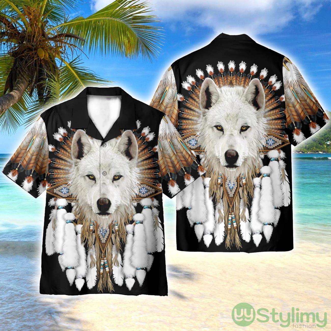 Native American White Wolf 3D Printed Beach Shirt Men Women Hawaiian Shirt 2 Native American White Wolf 3D Printed Beach Shirt Men Women Hawaiian Shirt Product Photo 1