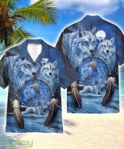 Native Wolf Ice Land Blue 3D Hawaiian Shirt All Over Printed Product Photo 1