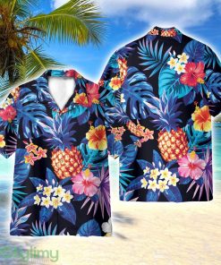 Neon Pineapple With Tropical Flowers 3D Hawaiian Shirt All Over Printed Product Photo 1