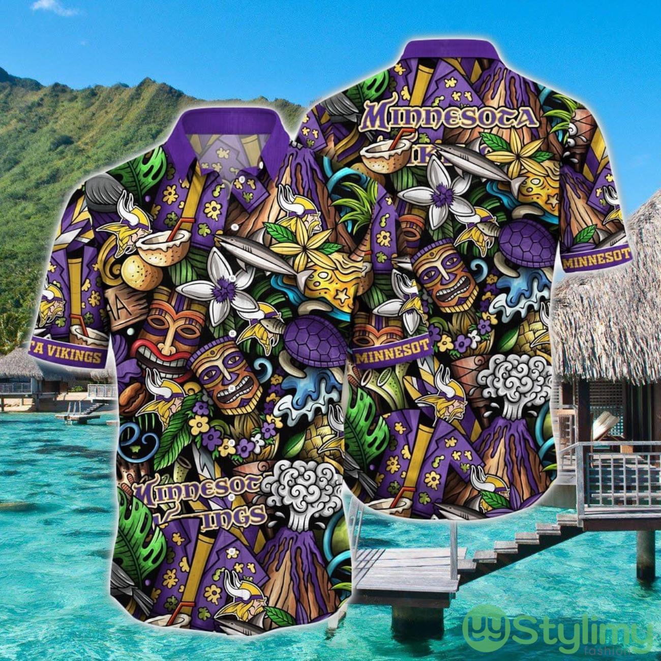 NFL Minnesota Vikings Hawaiian Shirt Flower Tiki Funny Gift Aloha Shirt 2 NFL Minnesota Vikings Hawaiian Shirt Flower Tiki Funny Gift Aloha Shirt Product Photo 1