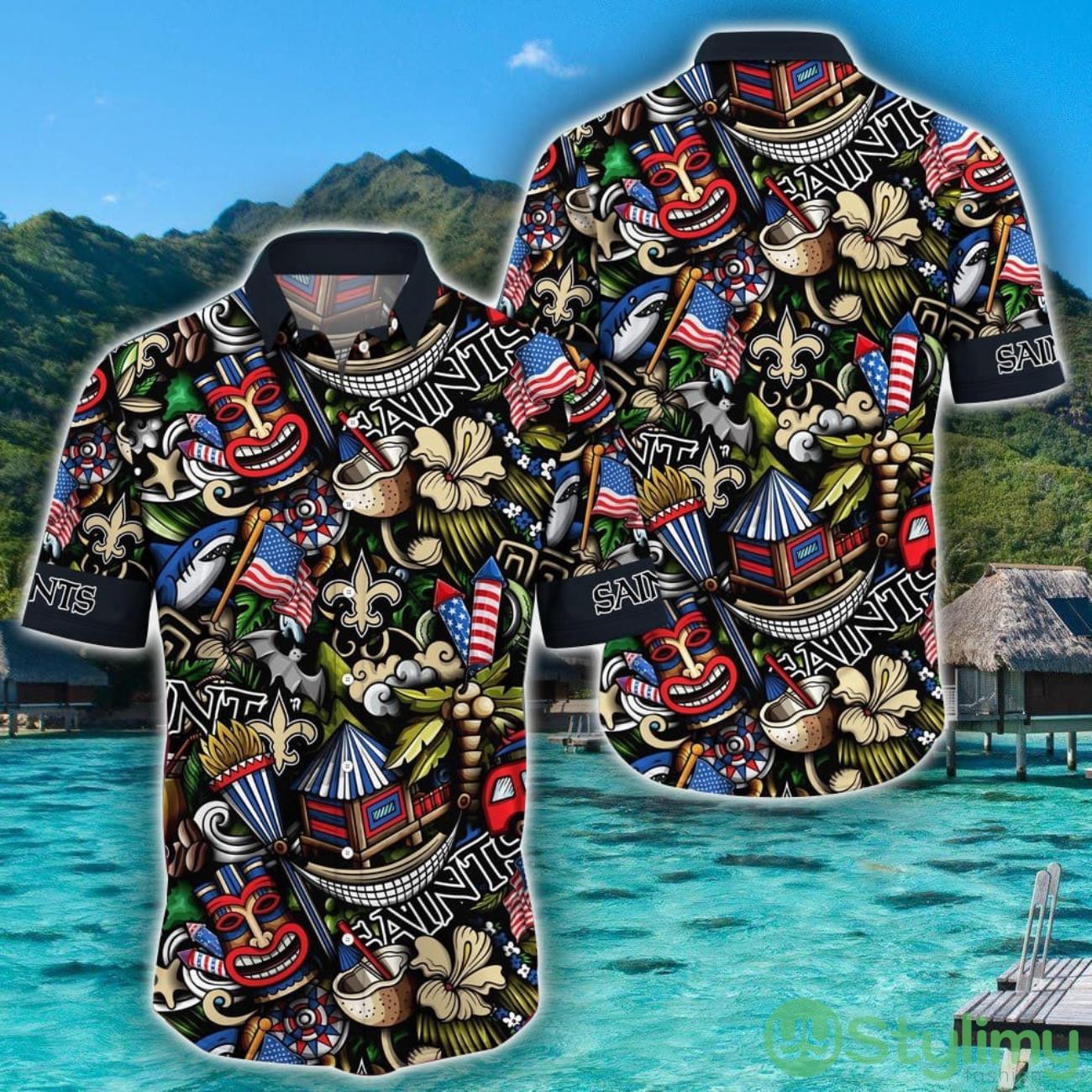 NFL New Orleans Saints Hawaiian Shirt Tiki Funny Gift Aloha Shirt 2 NFL New Orleans Saints Hawaiian Shirt Tiki Funny Gift Aloha Shirt Product Photo 1