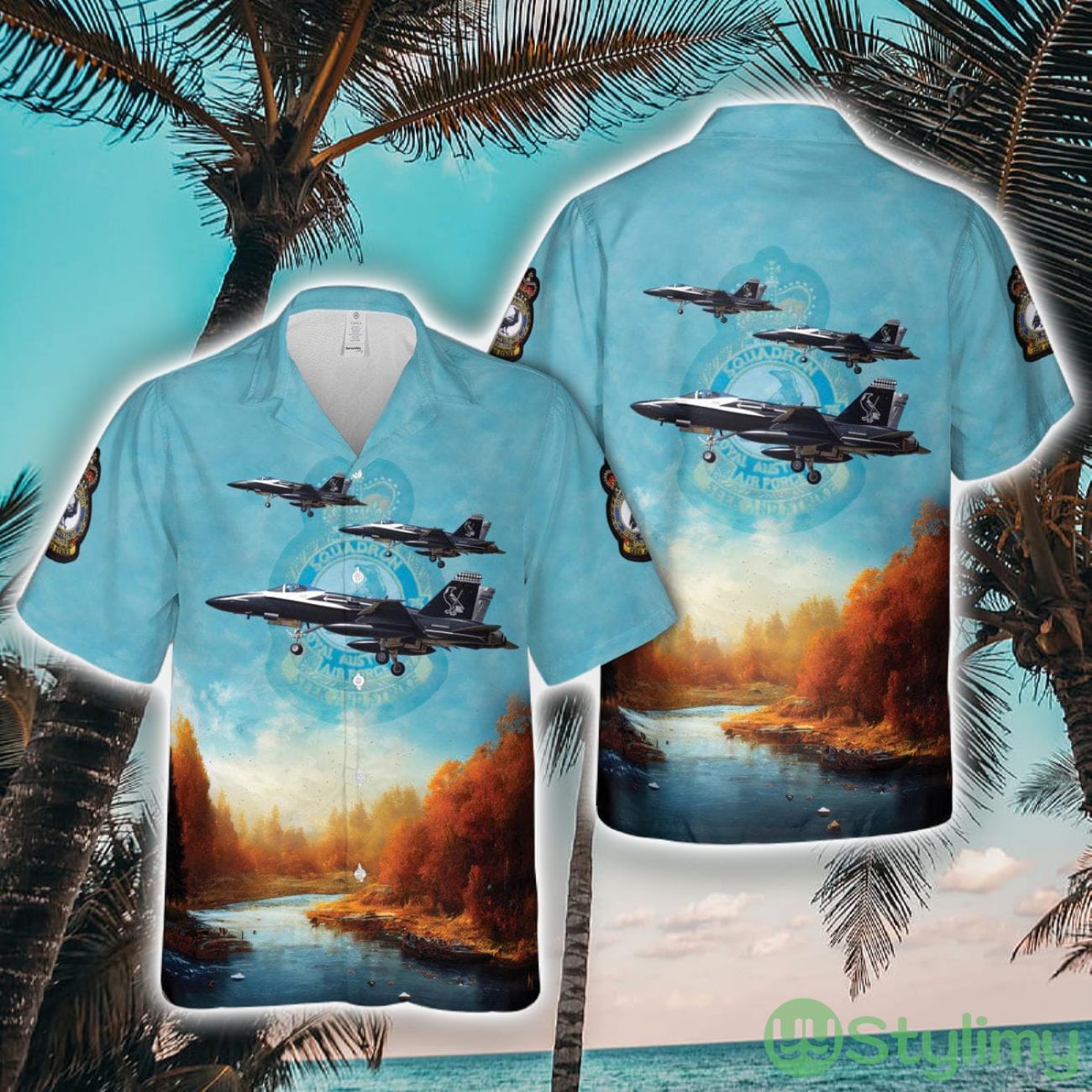Royal Australian Air Force (RAAF) 75th Squadron McDonnell Douglas FA-18A Hornet Hawaiian Shirt New Style Hawaii Shirt 2 Royal Australian Air Force (RAAF) 75th Squadron McDonnell Douglas FA-18A Hornet Hawaiian Shirt New Style Hawaii Shirt Product Photo 1