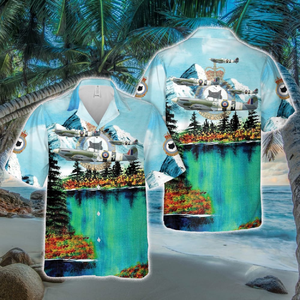 Royal Canadian Air Force Supermarine Spitfire Mk.IX MK417 Of 441 Tactical Fighter Squadron Silver Fox Hawaiian Shirt 2 Royal Canadian Air Force Supermarine Spitfire Mk.IX MK417 Of 441 Tactical Fighter Squadron Silver Fox Hawaiian Shirt - 270124-134108